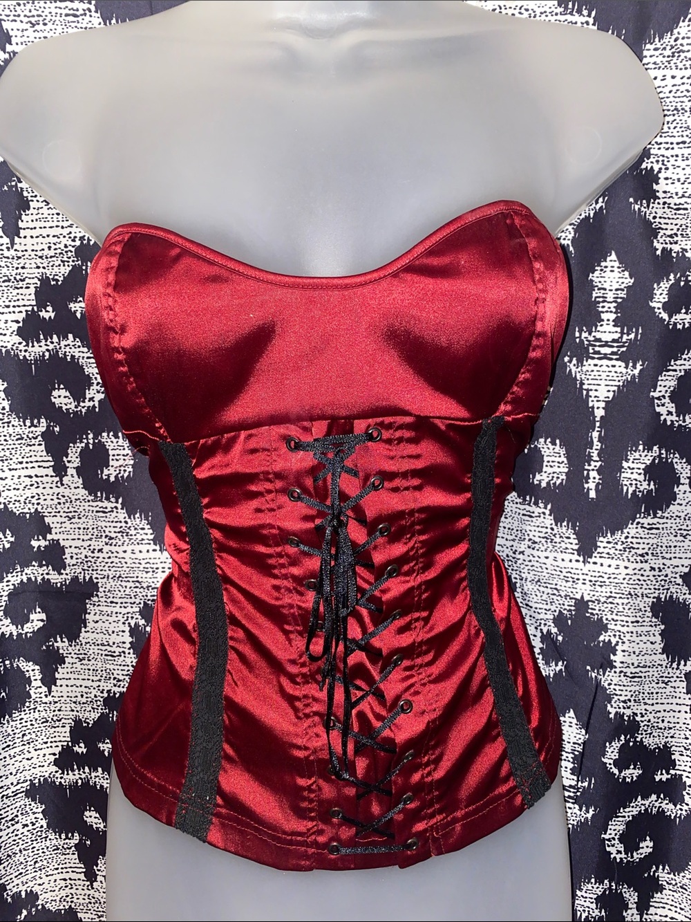 Angie Red Satin Lace-Up Bustier
